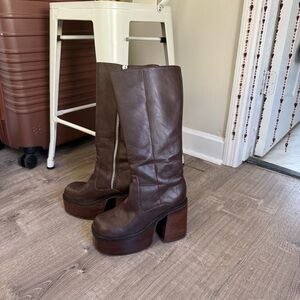 Brown Leather Platform Boots